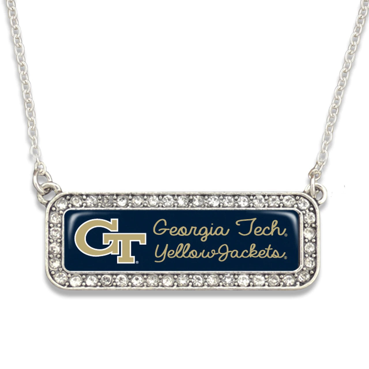 Georgia Tech Rhinestone Name Plate Necklace - Fan Sparkle