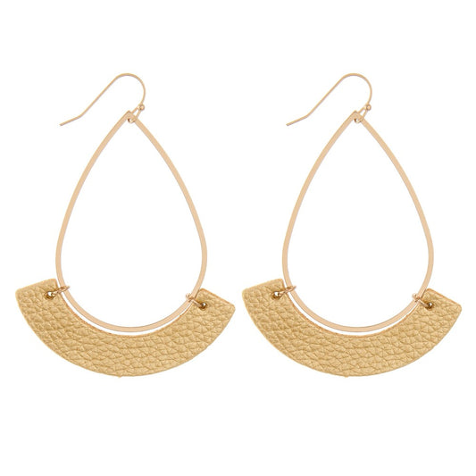 Gold Faux Leather Teardrop Earrings - Fan Sparkle