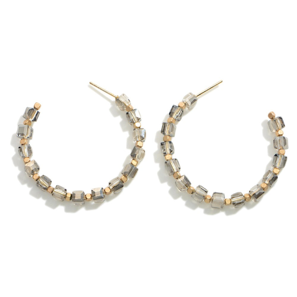 Gray & Gold Open Hoop Earrings - Fan Sparkle