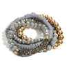 Gray Beaded Stretch Bracelet with Heishi, Glass & Rhinestone - Fan Sparkle