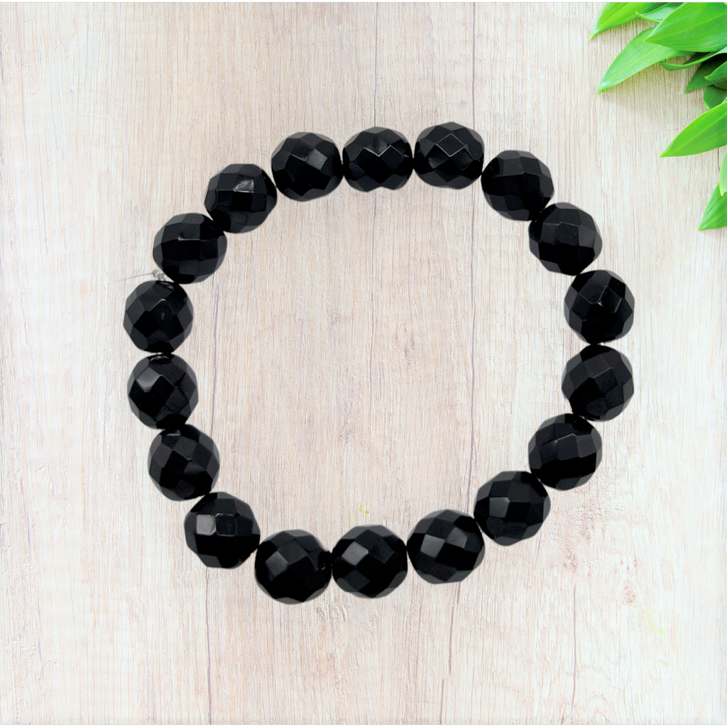 Black Czech Glass Stretch Bracelet - Fan Sparkle