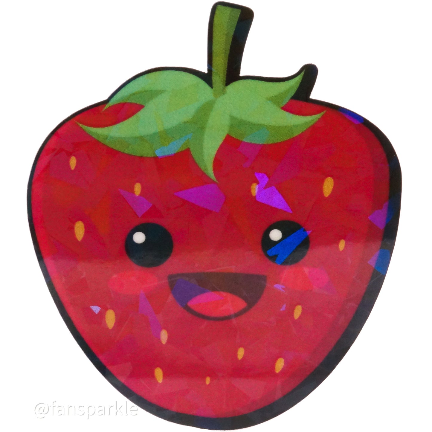 Kawaii Strawberry Sticker - Fan Sparkle