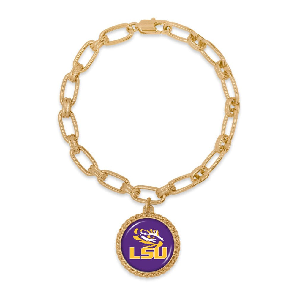 LSU Tigers Purple & Yellow Crystal Charm Chain Bracelet, 7.5 Inches