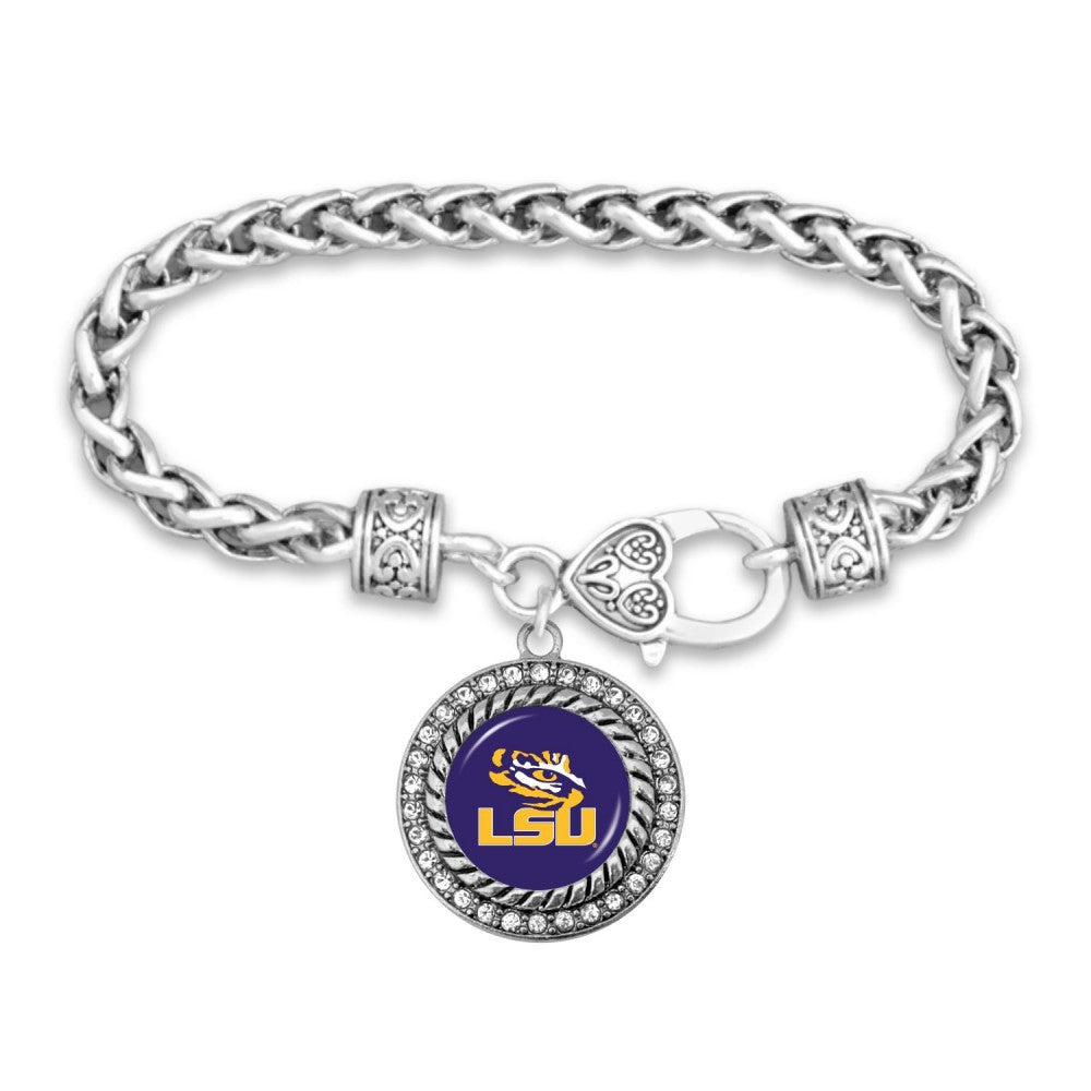 LSU Silver Braided Rhinestone Logo Bracelet - Fan Sparkle