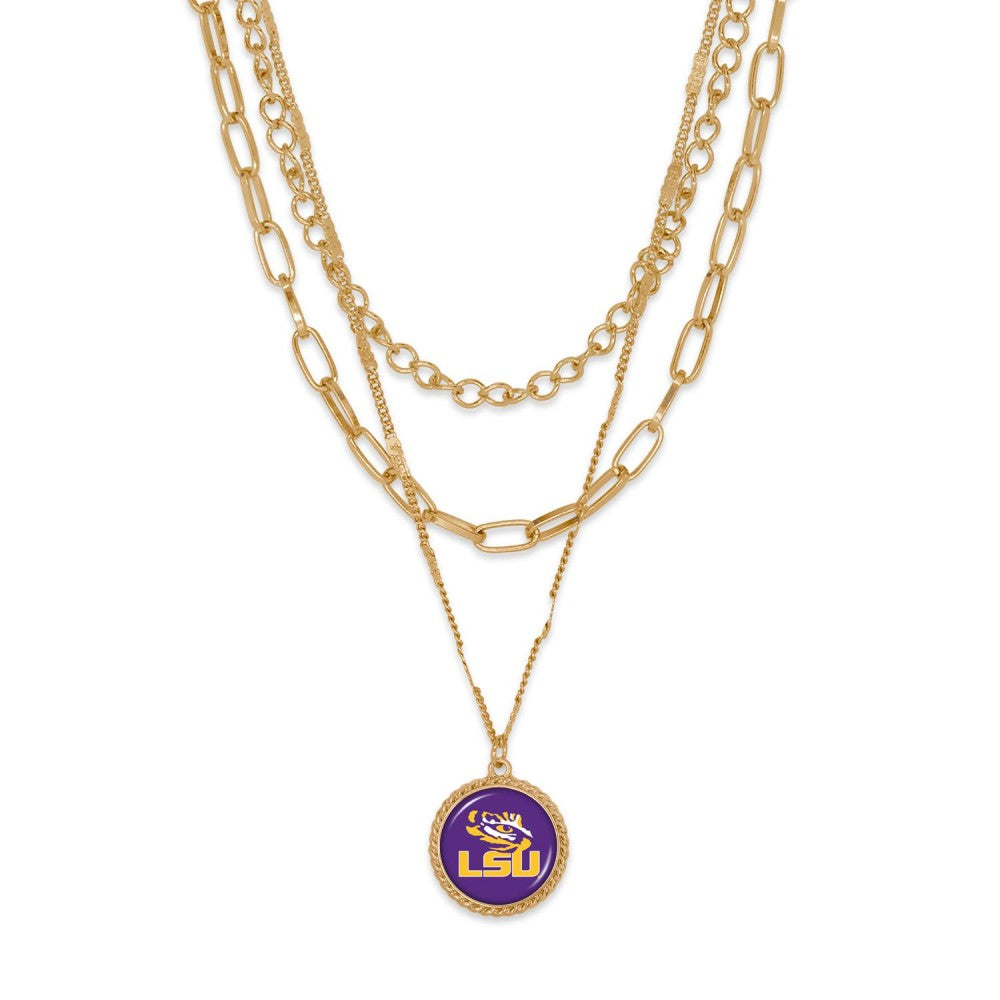 LSU Triple Gold Chain Necklace - Fan Sparkle