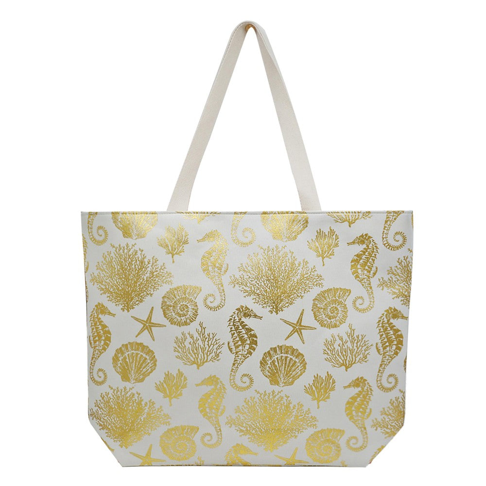 Metallic Sealife Print Beach Bag - Fan Sparkle