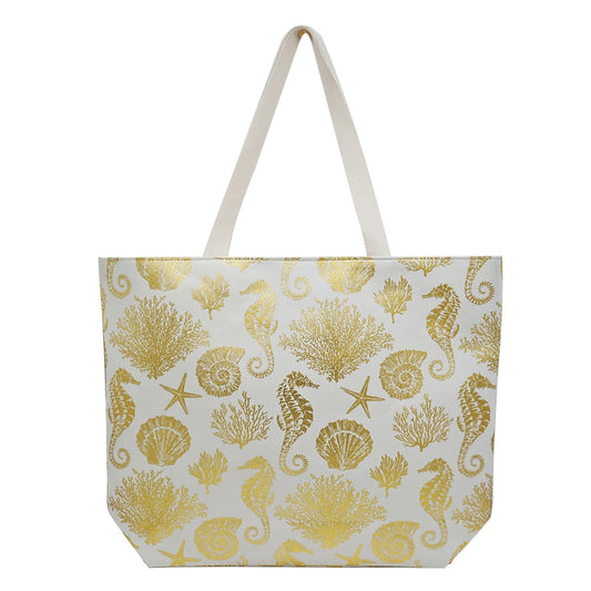 Metallic Sealife Print Beach Bag - Fan Sparkle