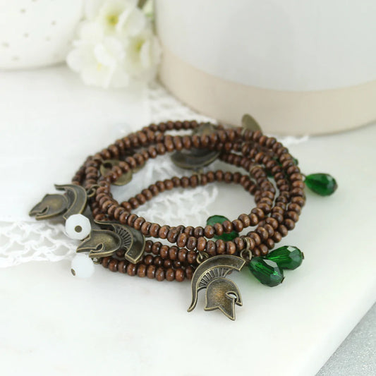 Michigan State Wood Bead Stretch Necklace - Fan Sparkle