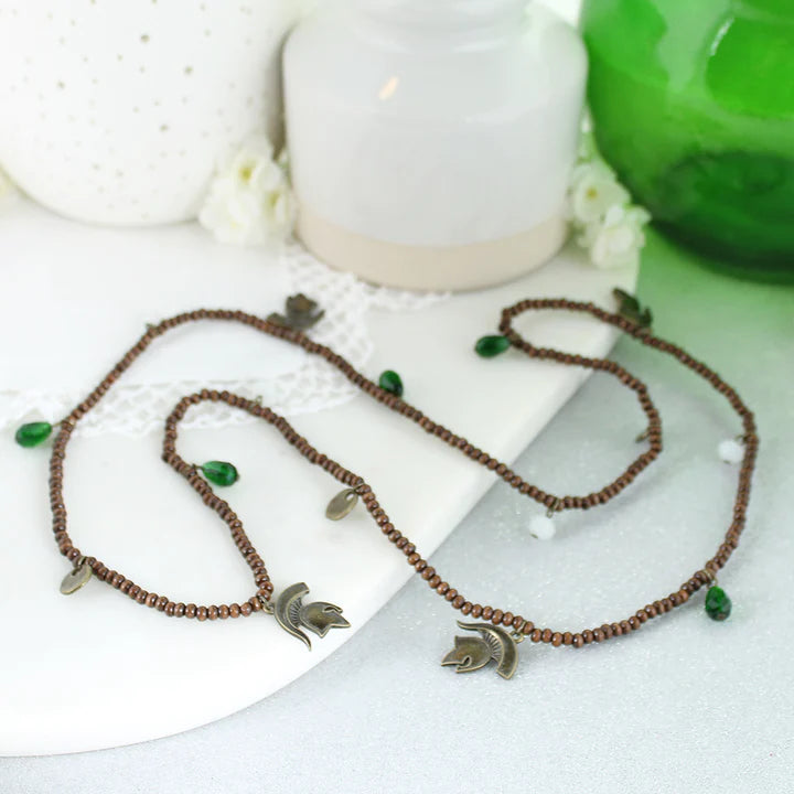 Michigan State Wood Bead Stretch Necklace - Fan Sparkle