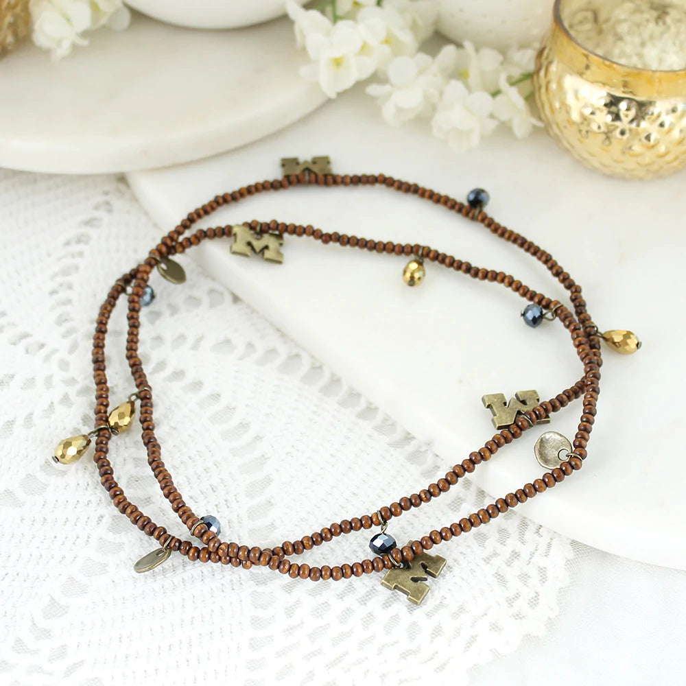 Michigan Wood Bead Stretch Necklace - Fan Sparkle