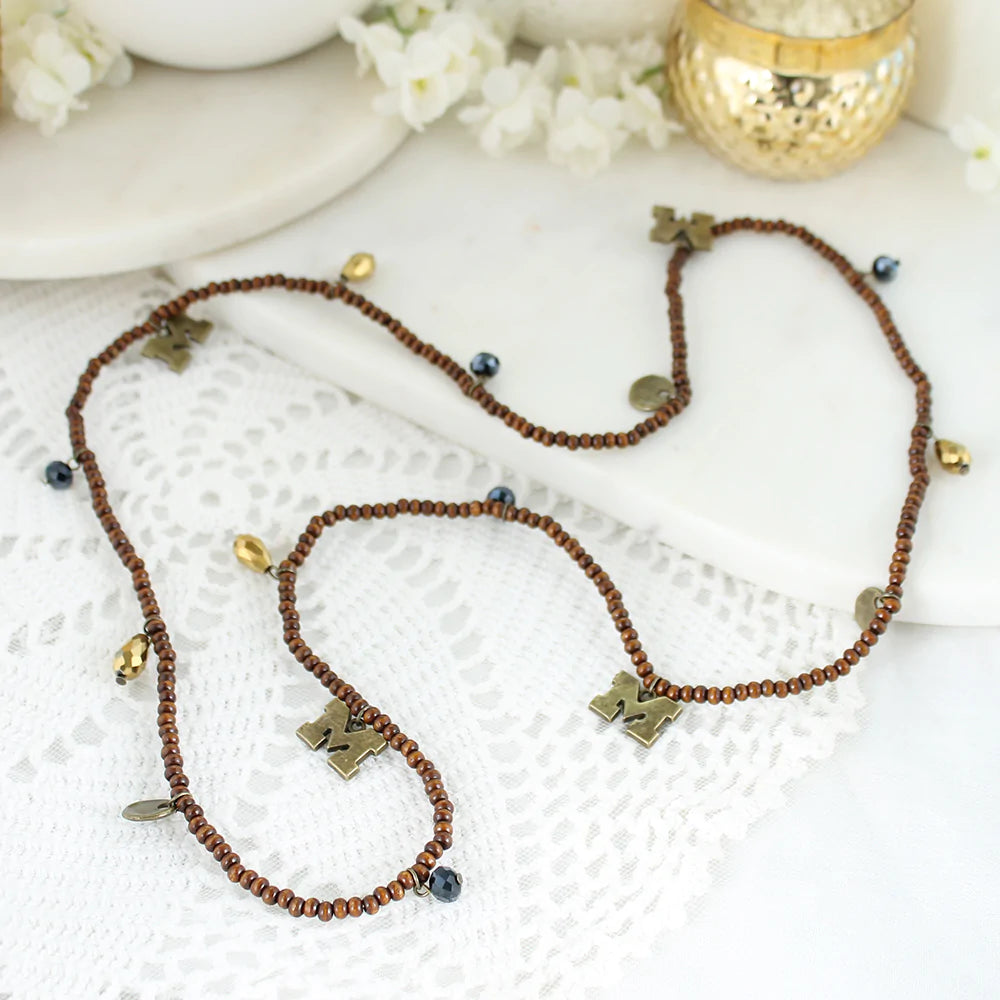 Michigan Wood Bead Stretch Necklace - Fan Sparkle