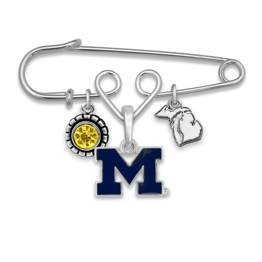 Michigan Multi Charm & Rhinestone Pin - Fan Sparkle