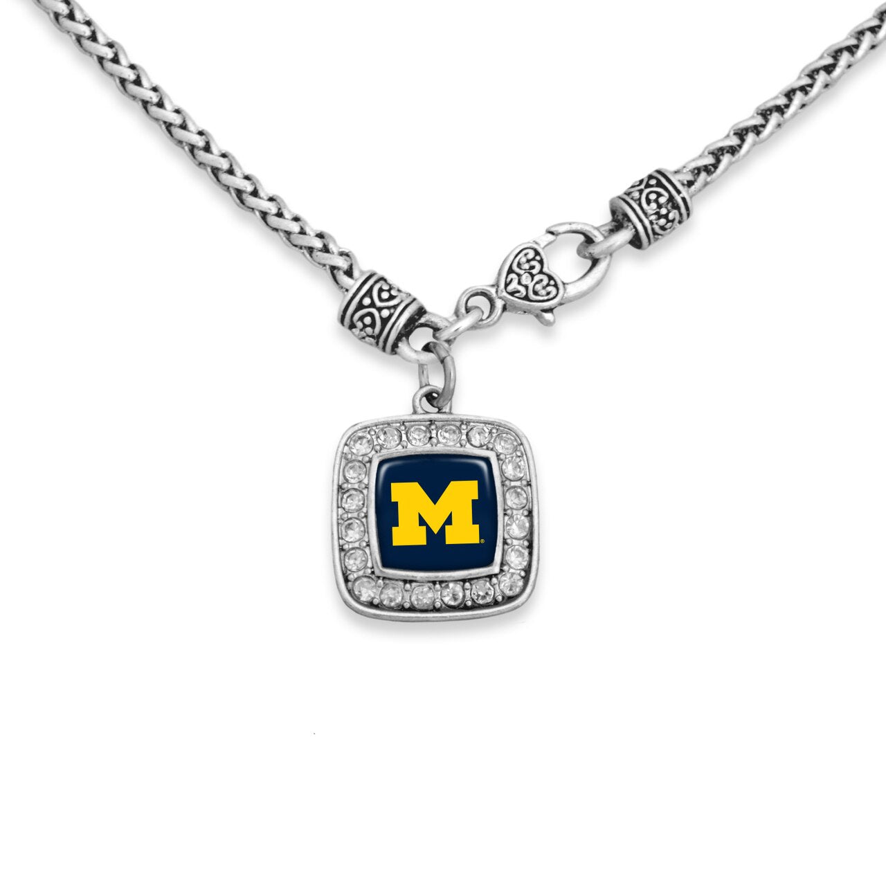 Michigan Square Rhinestone Logo Necklace - Fan Sparkle