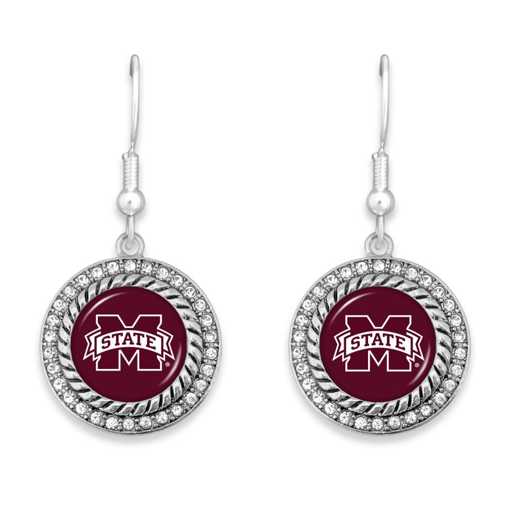 Mississippi State Silver Braided Rhinestone Logo Earrings - Fan Sparkle