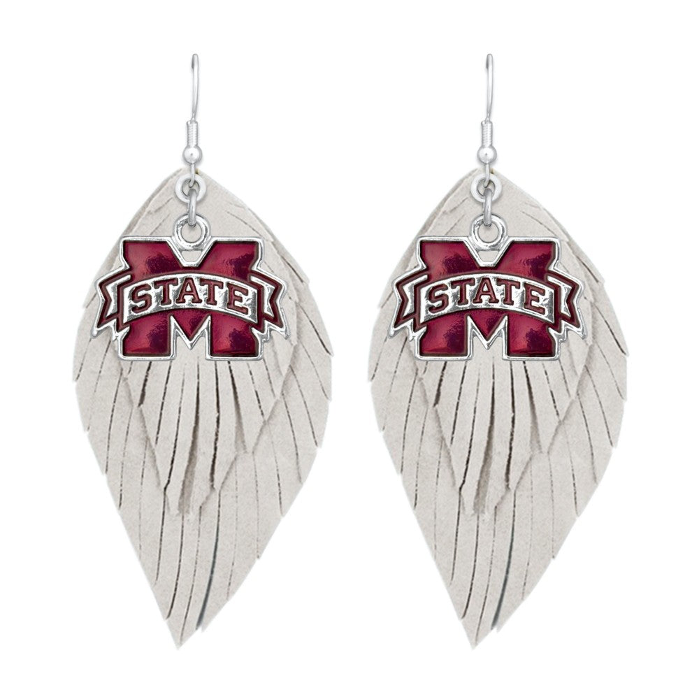 Mississippi State Feather Logo Earrings - Fan Sparkle