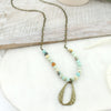 36” Hammered Oval & Stone Bead Necklace