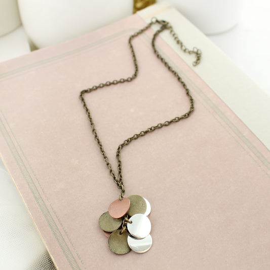 16 - 18” Mixed Metal Disc Cluster Necklace
