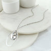 34” Silver Teardrop & Crystal Necklace