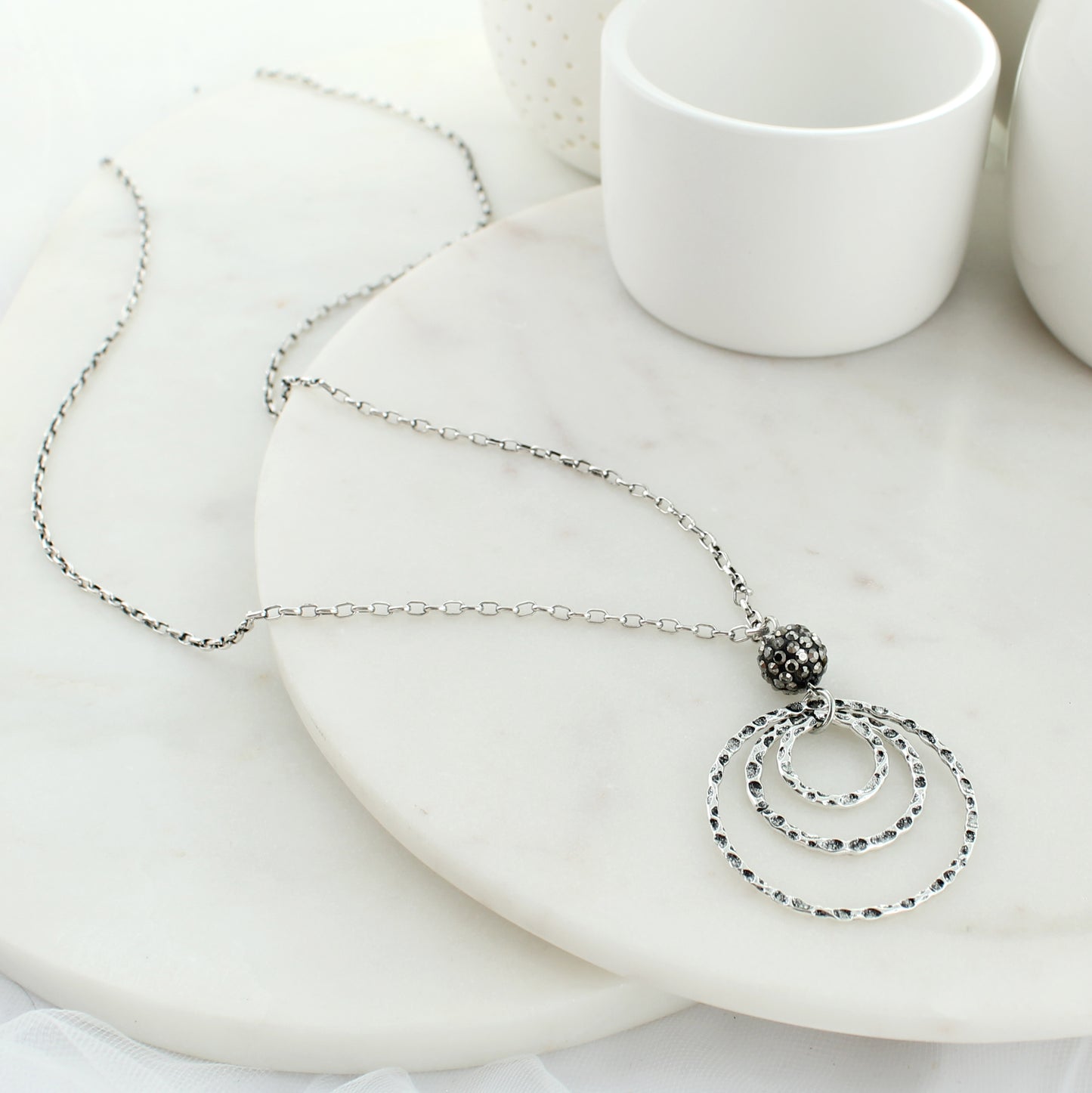 35” Silver Loop & Hematite Necklace