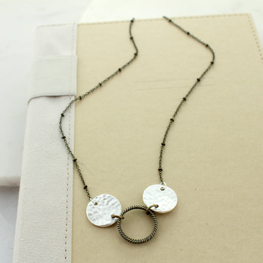 16 - 18” Silver Disc & Vintage Loop Short Necklace