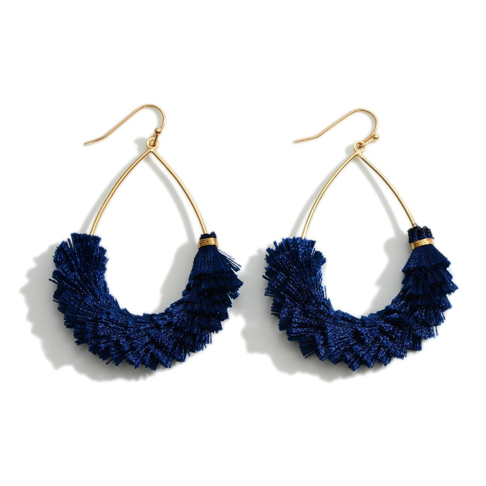 Navy Teardrop Fringe Tassel Earrings - Fan Sparkle