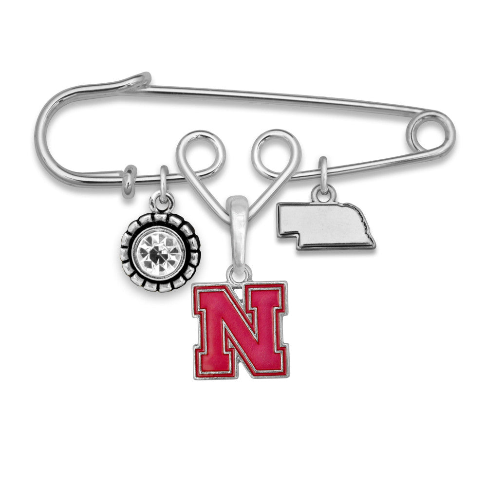 Nebraska Multi Charm & Rhinestone Pin - Fan Sparkle
