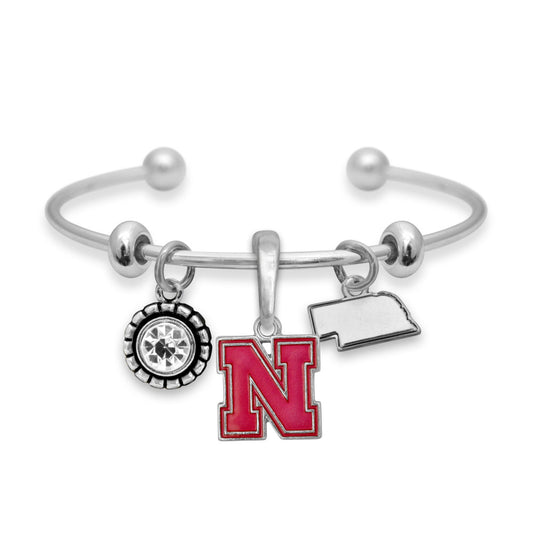 Nebraska Multi Charm & Rhinestone Cuff Bracelet - Fan Sparkle