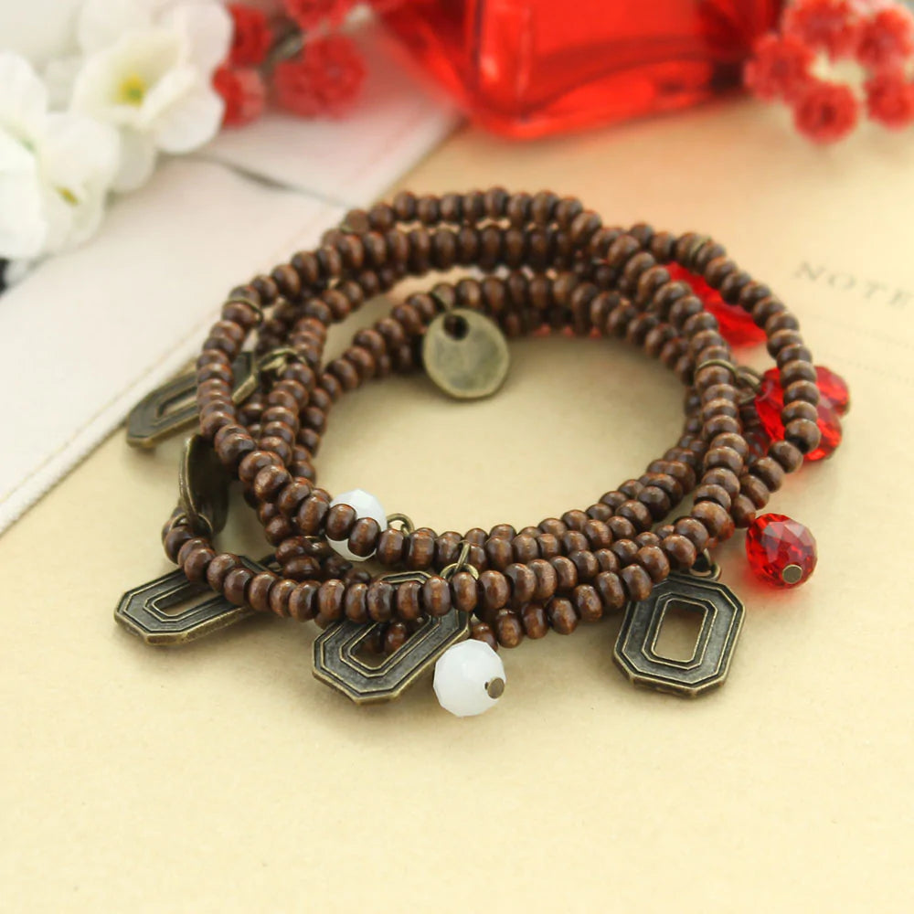 Ohio State Wood Bead Stretch Necklace - Fan Sparkle