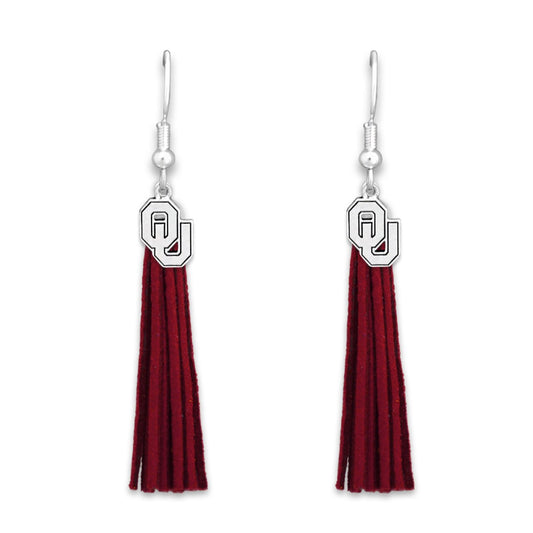 Oklahoma Logo Tassel Earrings - Fan Sparkle