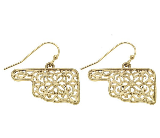 Oklahoma Filigree State Earrings - Fan Sparkle