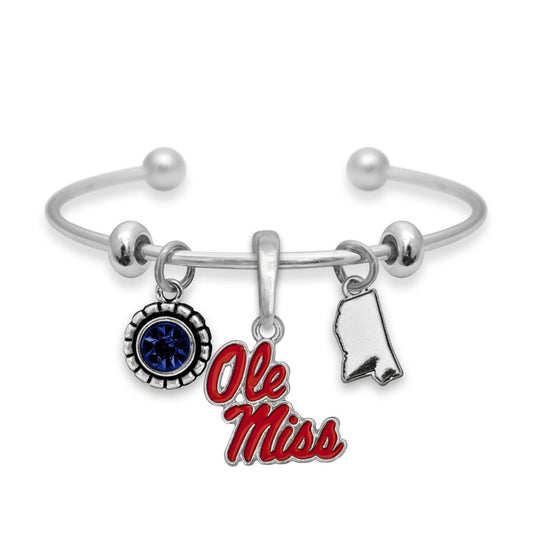 Ole Miss Multi Charm & Rhinestone Cuff Bracelet - Fan Sparkle