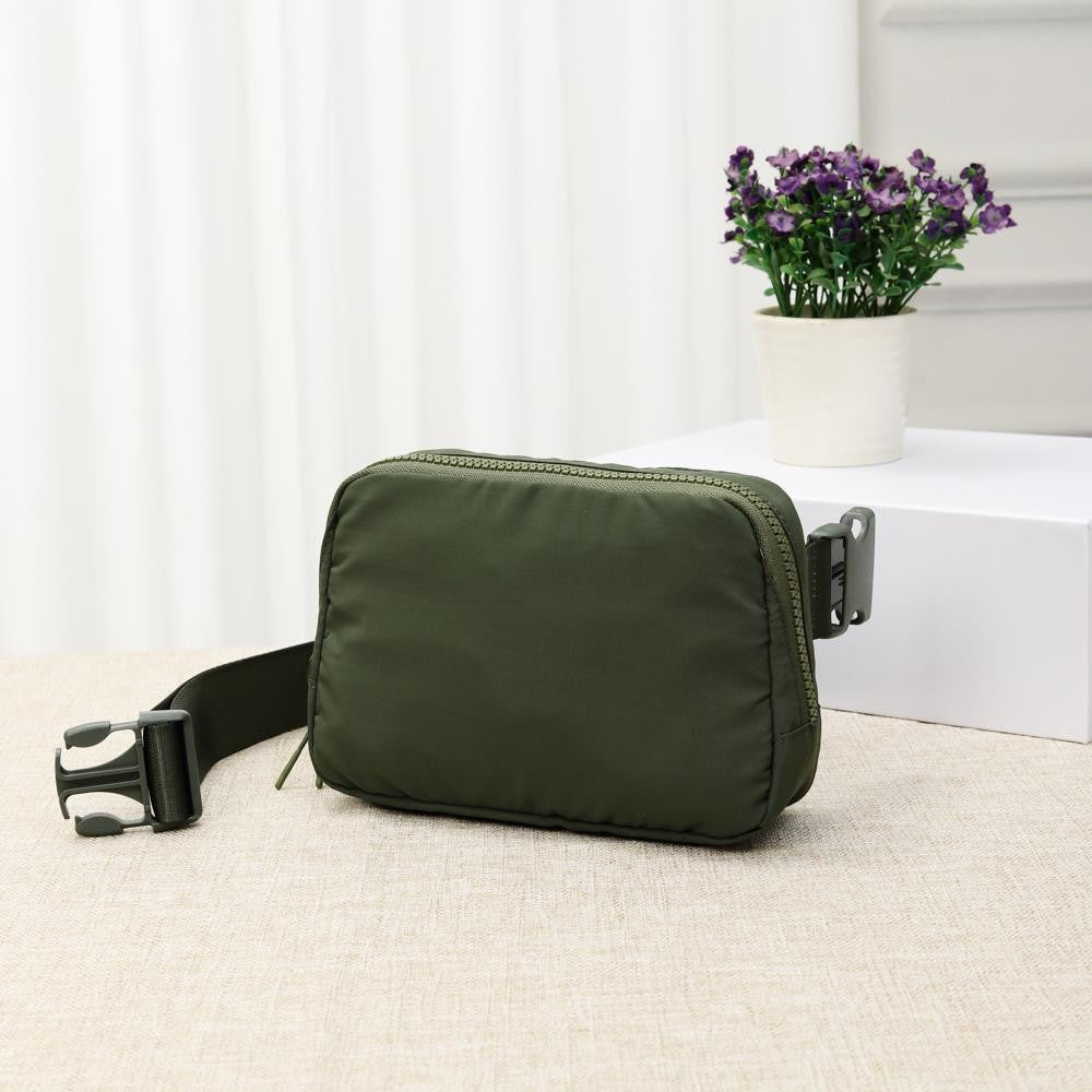 Olive Green Cross Body Nylon Belt Bag - Fan Sparkle