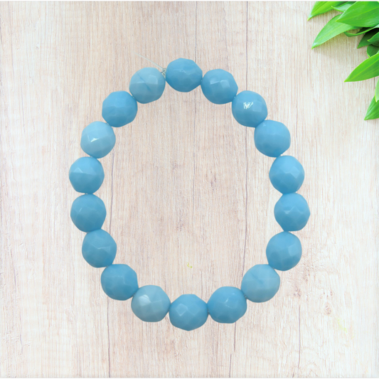 Opaque Turquoise Czech Glass Stretch Bracelet - Fan Sparkle