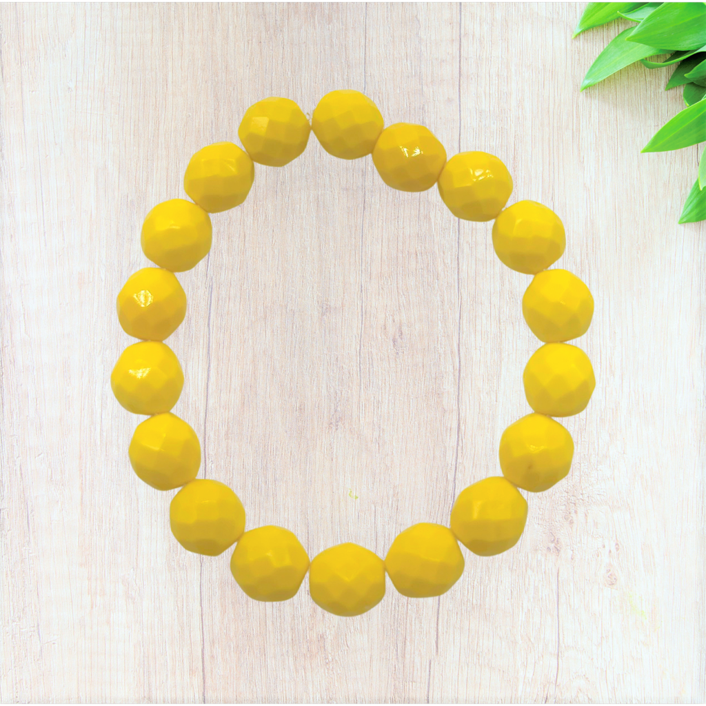 Opaque Yellow Czech Glass Stretch Bracelet - Fan Sparkle