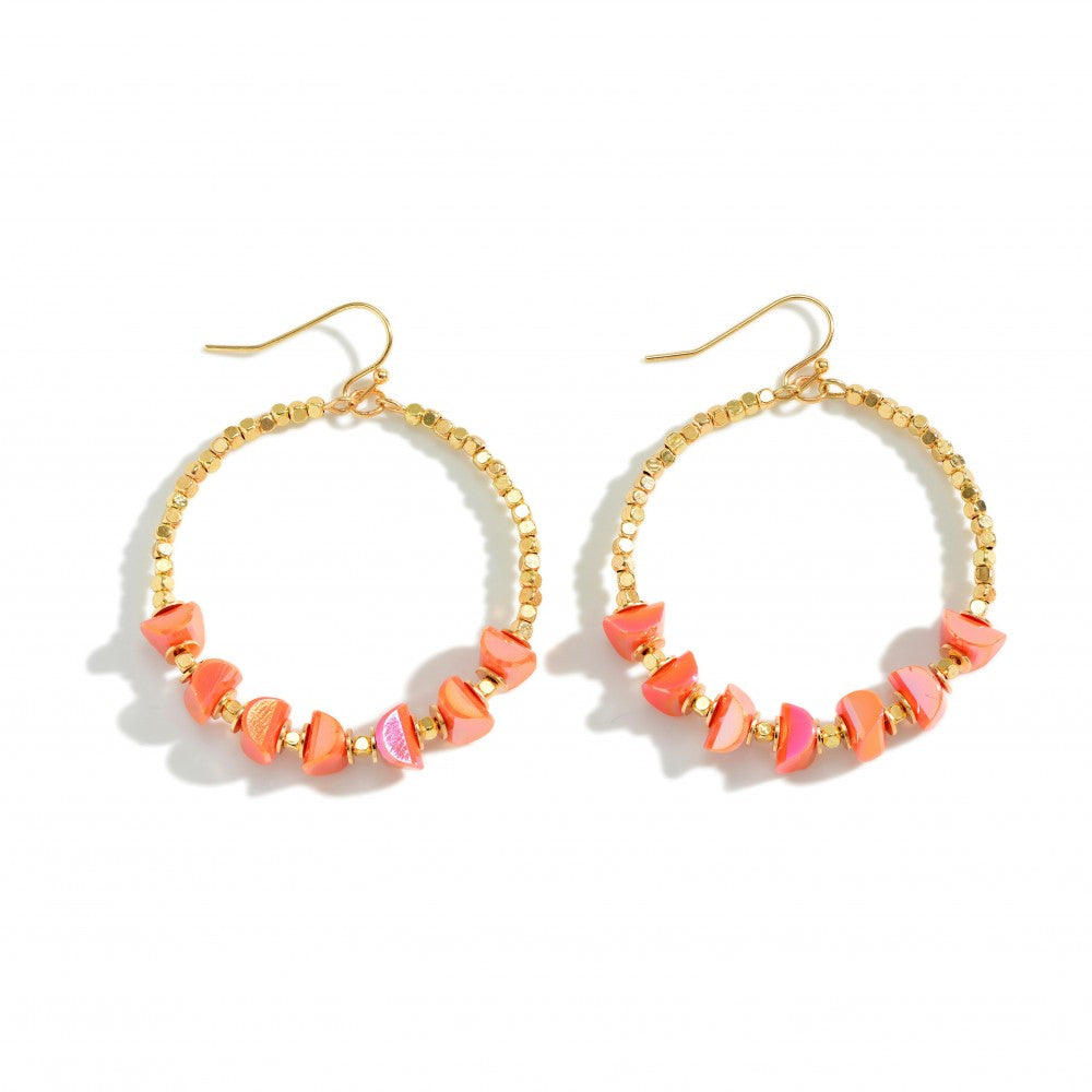 Orange & Gold Beaded Hoop Earrings - Fan Sparkle