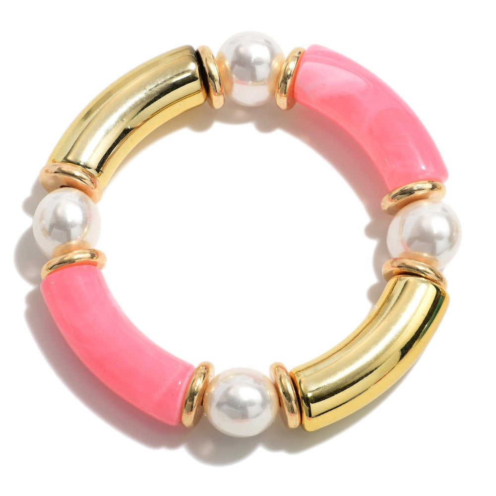 Pink Tube Bead Bracelet - Fan Sparkle