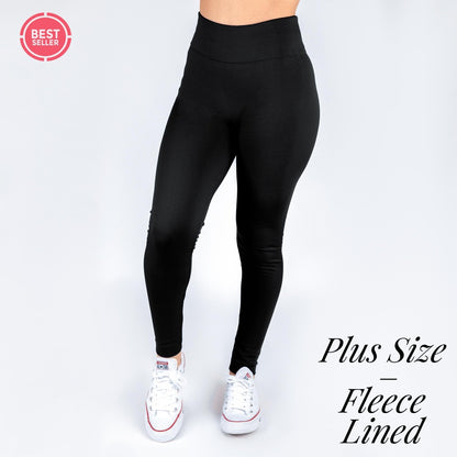 Black Fleece Lined Leggings - Plus Size - Fan Sparkle