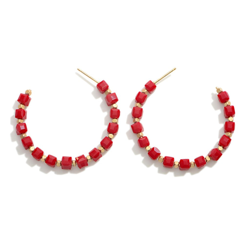 Red & Gold Open Hoop Earrings - Fan Sparkle