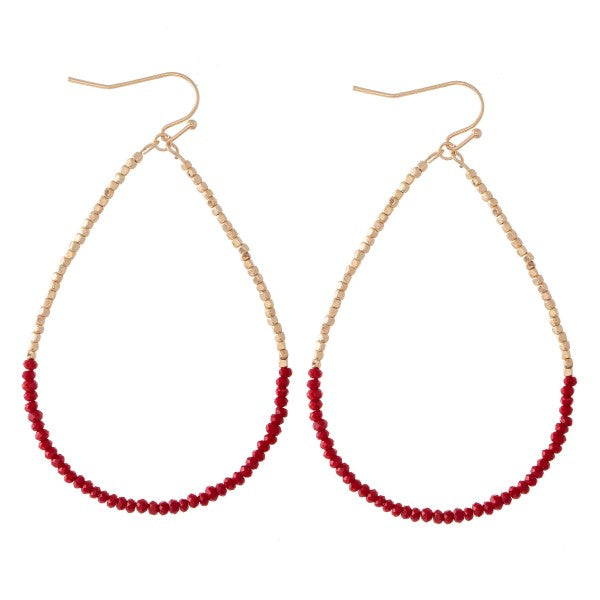 Red Dainty Beaded Teardrop Earrings - Fan Sparkle