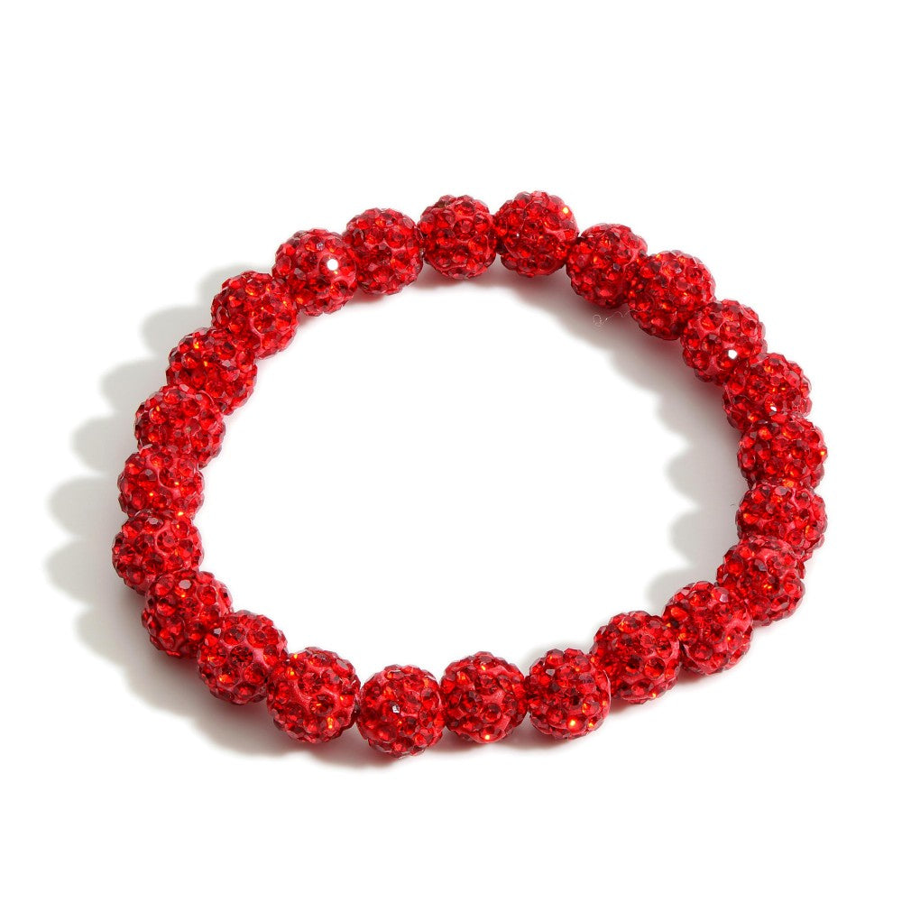 Red Rhinestone Beaded Stretch Bracelet - Fan Sparkle