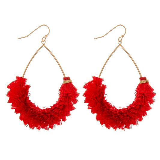 Red Teardrop Fringe Tassel Earrings - Fan Sparkle