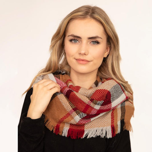 Red/Taupe Infinity Scarf - Fan Sparkle