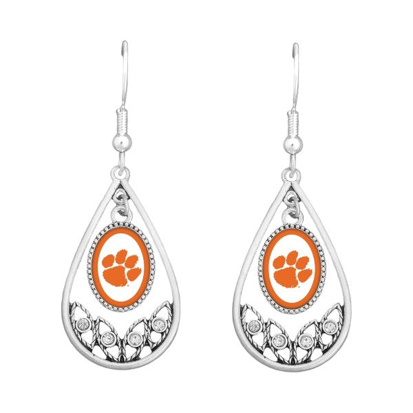 Clemson Teardrop Dangle Earrings - Fan Sparkle