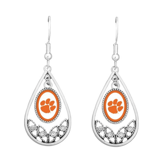 Clemson Teardrop Dangle Earrings - Fan Sparkle