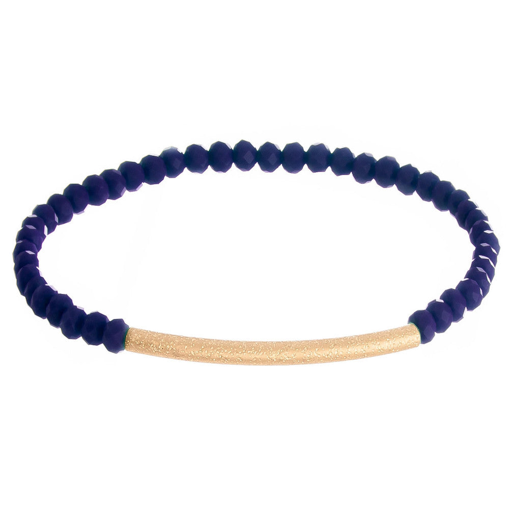 Royal Blue Crystal and Gold Tube Stretch Bracelet - Fan Sparkle
