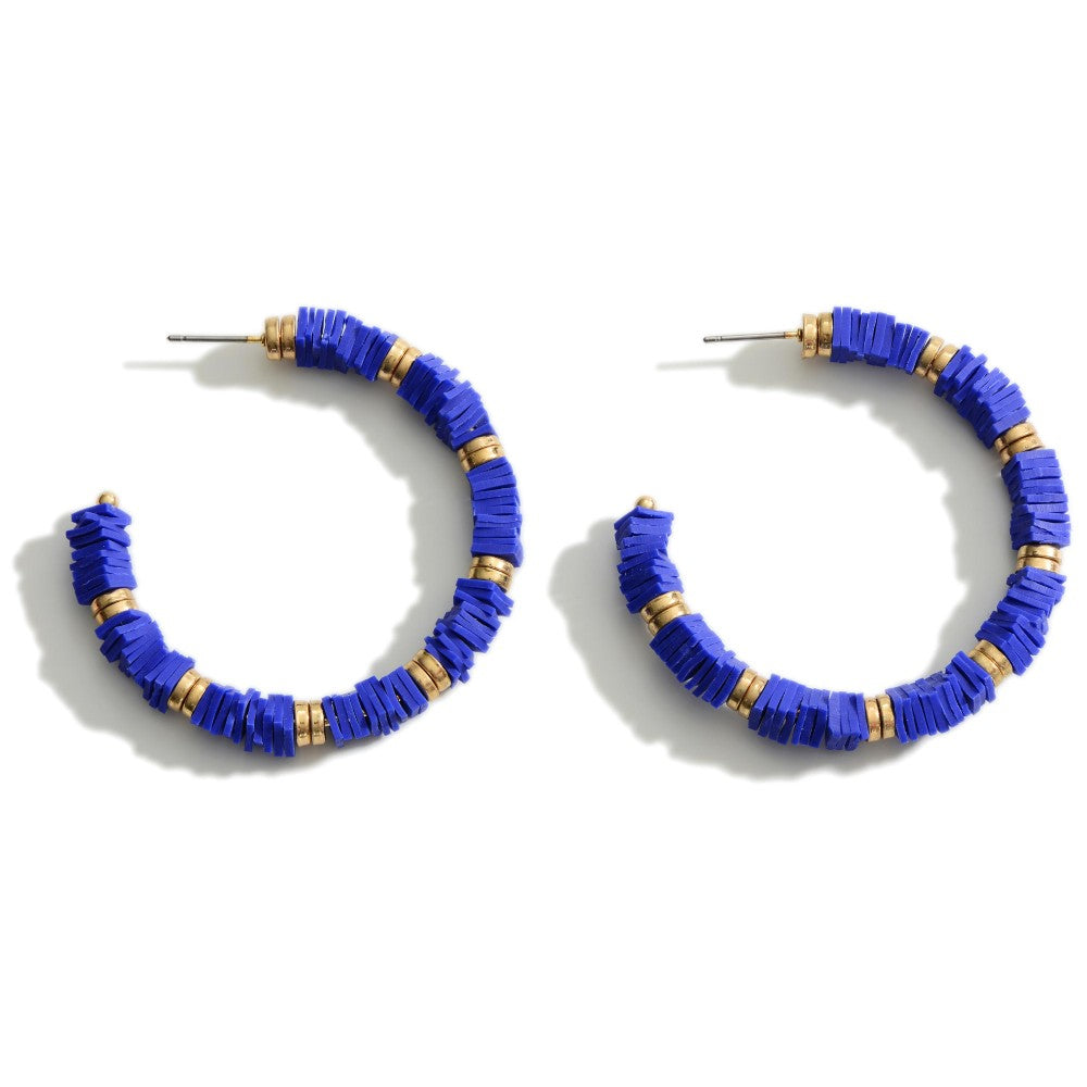 Royal Blue Heishi Beaded Hoop Earrings - Fan Sparkle