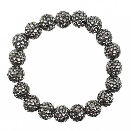 Dark Silver Shamballa Beaded Stretch Bracelet - Fan Sparkle