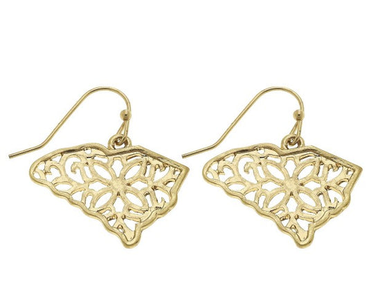 South Carolina Filigree State Earrings - Fan Sparkle