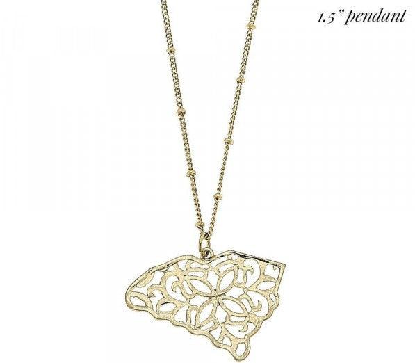 South Carolina Filigree State Necklace - Fan Sparkle