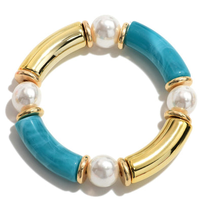 Teal Tube Bead Bracelet - Fan Sparkle